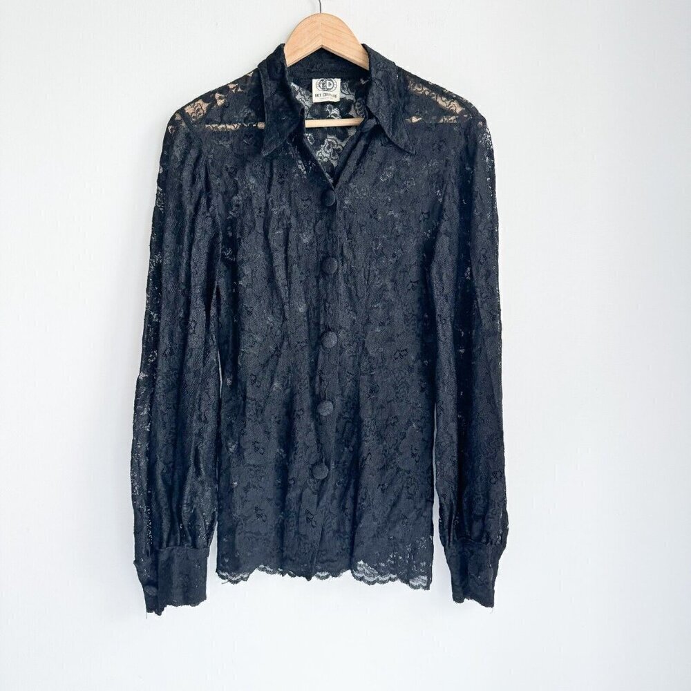Vintage i.D Hot Couture Black Lace Goth Long Sleeve Blouse M